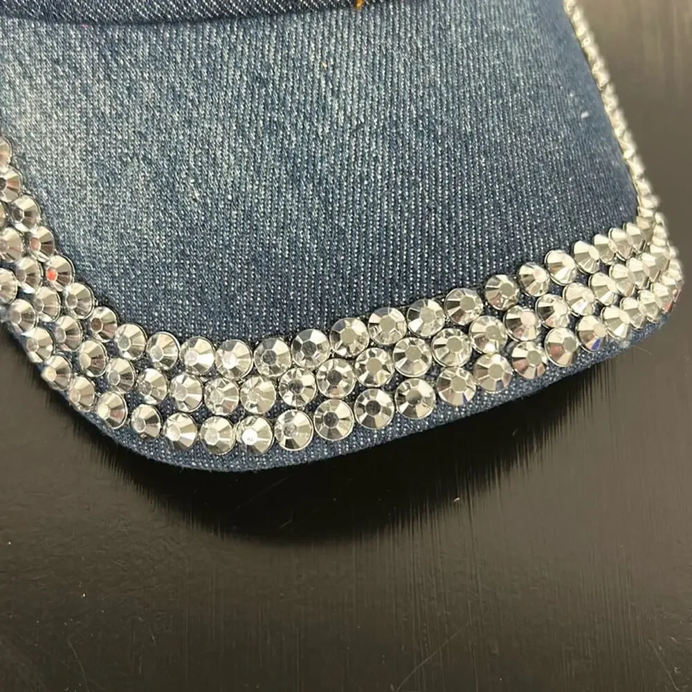 New Women's Skull Rhinestone & Blue Bling Baseball Cap Adjustable Fashion Hat